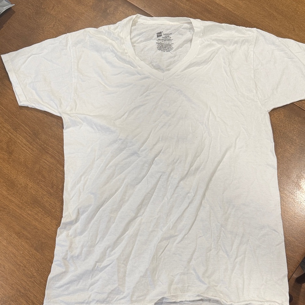Hanes White V-Neck Short Sleeve Tee